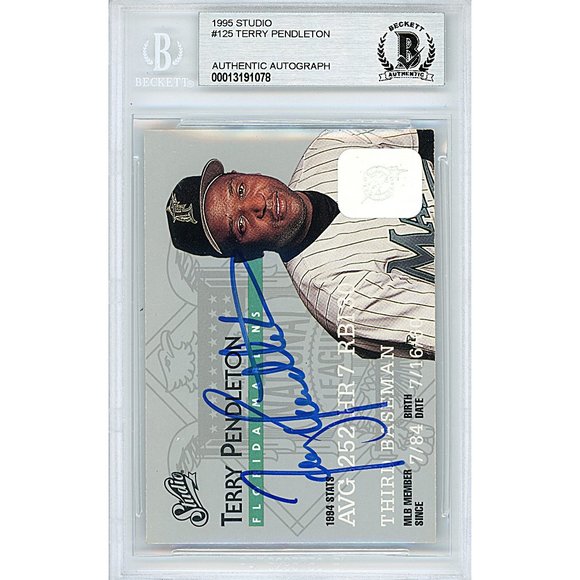 Terry Pendleton Marlins Signed 1995 Studio Baseball Card Beckett BAS Autographed - Picture 2 of 6